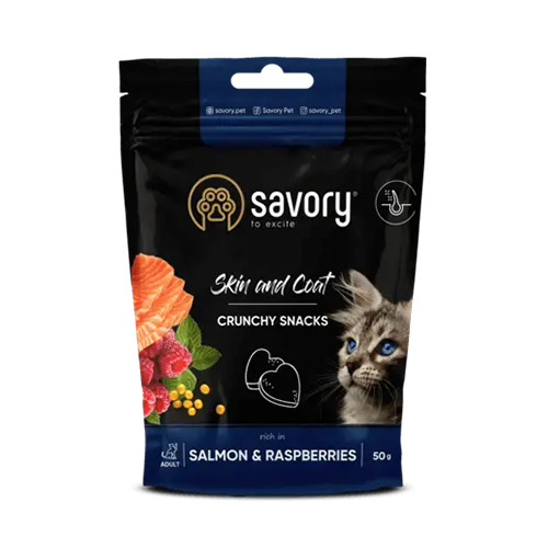 Savory Crunchy Snacks for Cats - Skin and Coat, with Salmon and Raspberries
